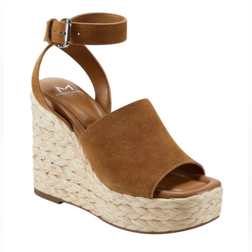 Mark Fisher Tan Suede Nelly Wedge Square Toe Ankle Buckle Platform Wedges Sz 8 - Picture 3 of 14